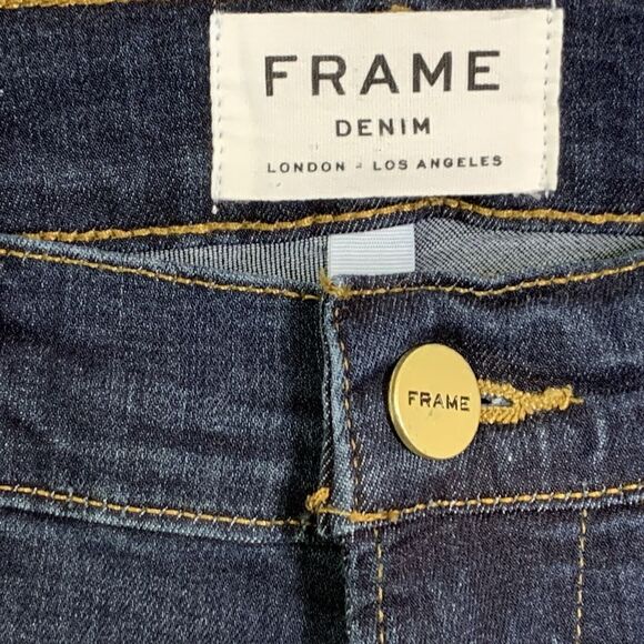 Frame Jeans Women 27 Le High Skinny Blue Cropped Slit Ankle Stretch Dark Wash - Picture 5 of 15